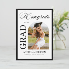 Minimalist Black White Script Grad Party Photo  Meddelande