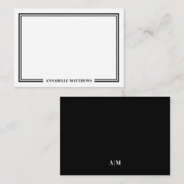 Minimalist Black White Two Border Monogram Anteckningskort