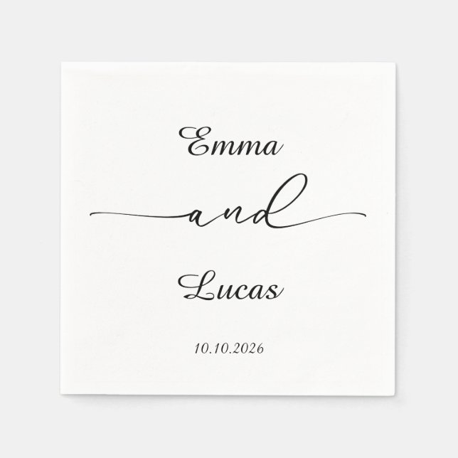 Minimalist Black & White Wedding | Modern Script  Pappersservett (Framsidan)