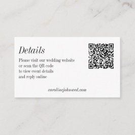 Minimalist Black White Wedding QR Code Details Tilläggskort