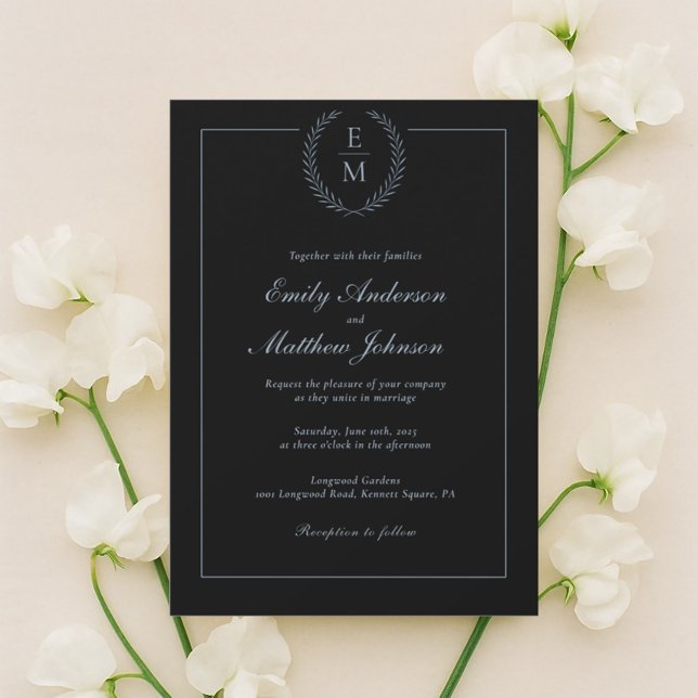 Minimalist Black With Blue Wedding Invitation Inbjudningar (Skapare uppladdad)