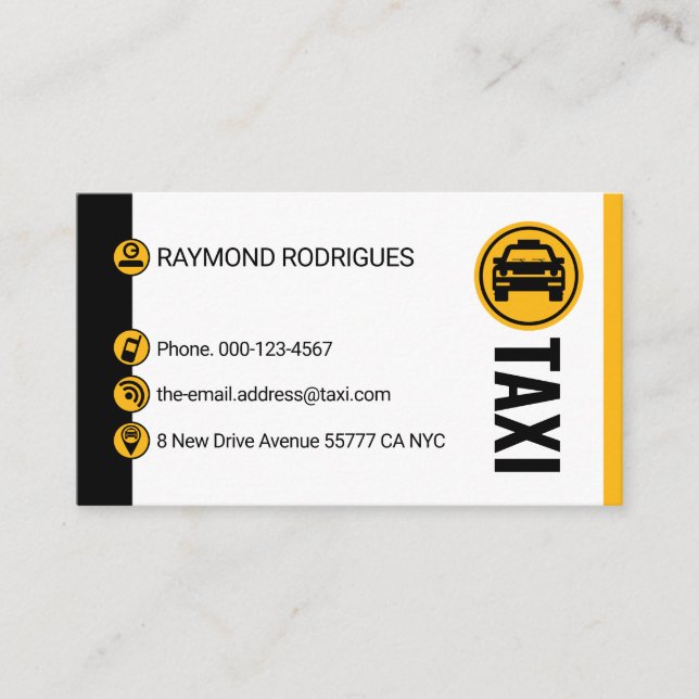 Minimalist Black Yellow Taxi Stripes Driving Visitkort (Framsida)