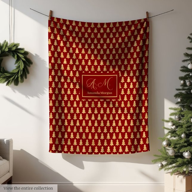 Minimalist Blanket Red Gold Luxe Christmas Gift Fleecefilt (Minimalist Blanket Red Gold Luxe Christmas Gift)