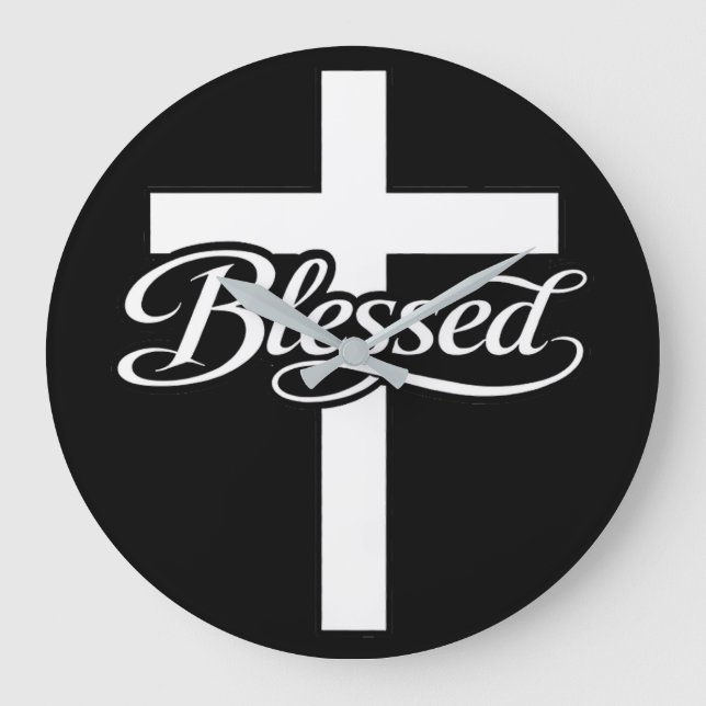 Minimalist Blessed Cross Christian Faith Design Stor Klocka (Framsida)