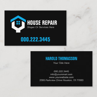 Minimalist Blue Black House Repair Contractor Visitkort
