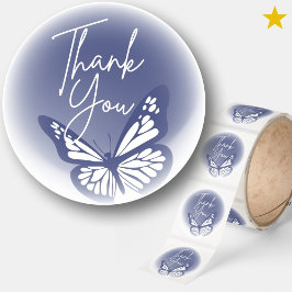 Minimalist Blue Butterfly Cursive Thank You Runt Klistermärke