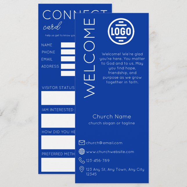 Minimalist Blue Church Connection Card Inbjudningar (Fram/baksida)