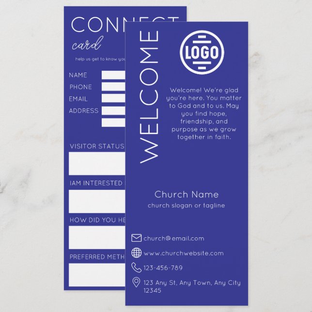 Minimalist Blue Church Connection Card Inbjudningar (Fram/baksida)