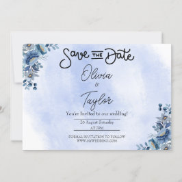 Minimalist Blue Floral Wedding Save the Date Inbjudningar
