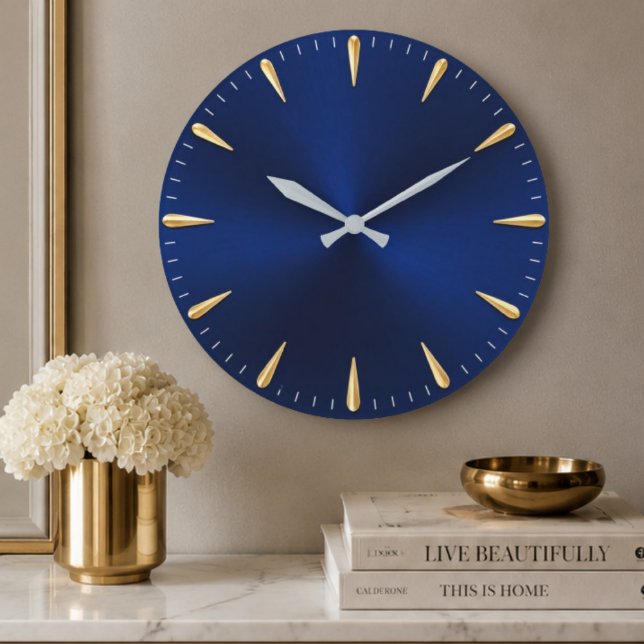 Minimalist Blue & Gold Luxury Midnight Blue Modern Stor Klocka (Skapare uppladdad)