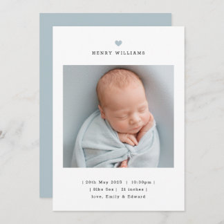 Minimalist Blue Heart Boy Birth Announcement Meddelande