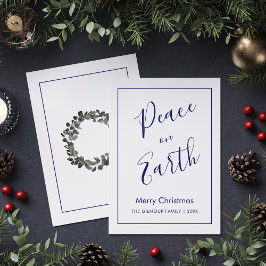 Minimalist|Blue Peace on Earth Christmas Card Inbjudningar