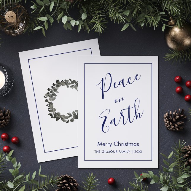 Minimalist|Blue Peace on Earth Christmas Card Inbjudningar (Skapare uppladdad)