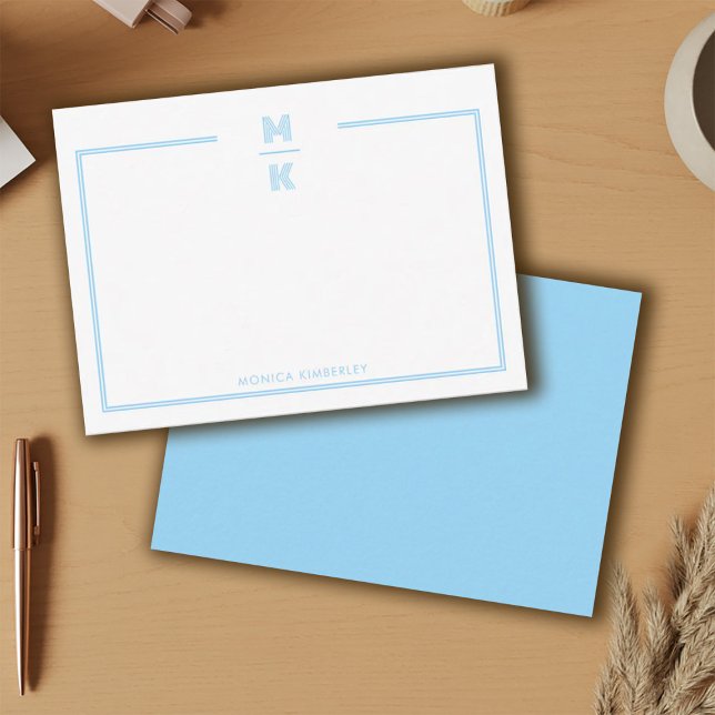Minimalist Blue Two Border Monogram Note Card Anteckningskort (Minimalist Blue Two Border Monogram Note Card)
