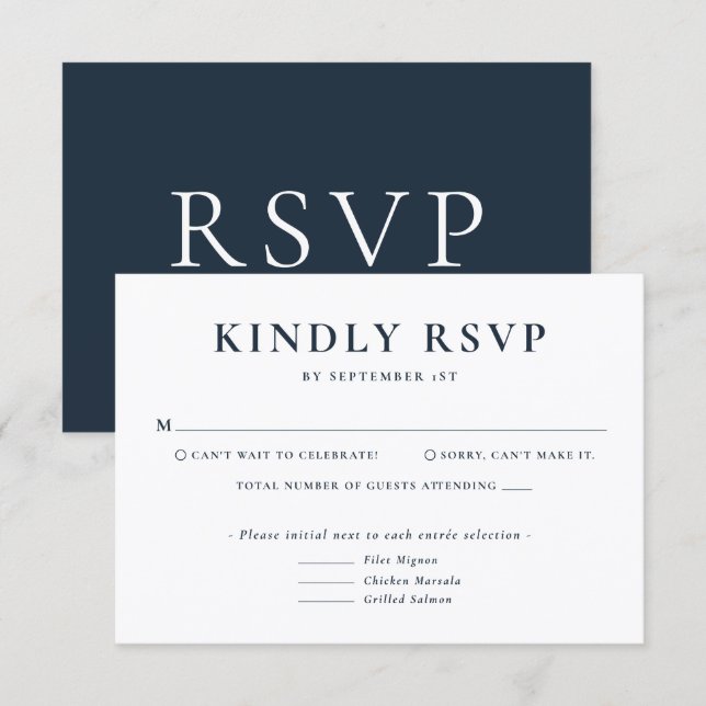 Minimalist Blue Wedding RSVP Card OSA Kort (Fram/baksida)