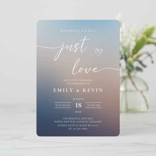 Minimalist Blurred Gradient Script Elegant Wedding Inbjudningar (Stående Fram)