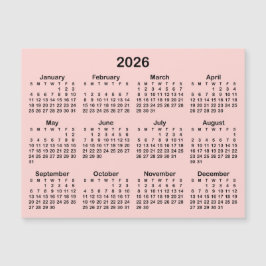 Minimalist Blush and Black 2026 Magnetic Calendar