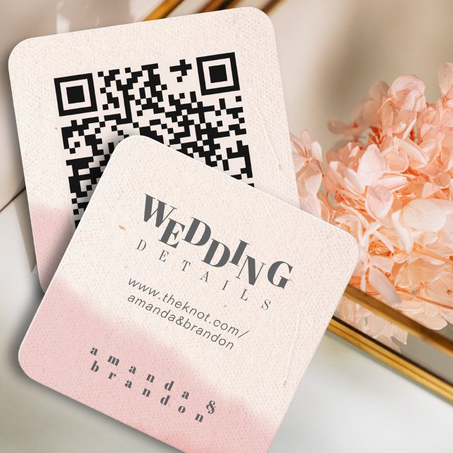 Minimalist Blush & Bloom Bold Script QR-kod RSVP Tilläggskort (Skapare uppladdad)