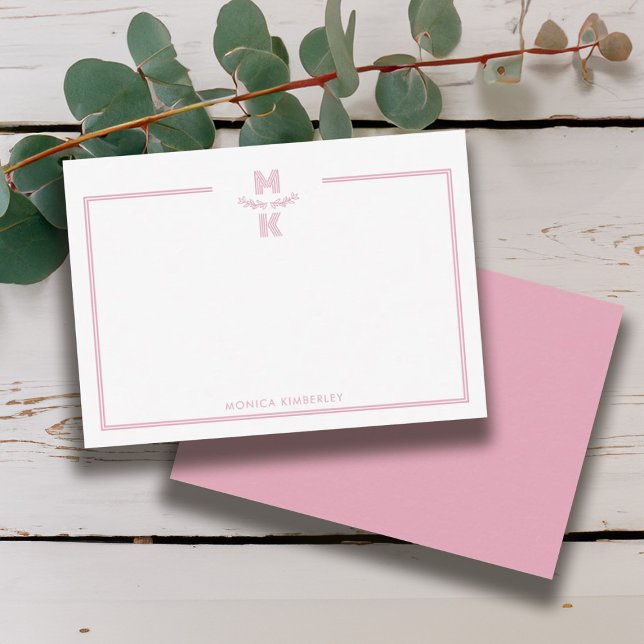Minimalist Blush Pink Border Monogram Note Card Anteckningskort (Minimalist Blush Pink Border Monogram Note Card)