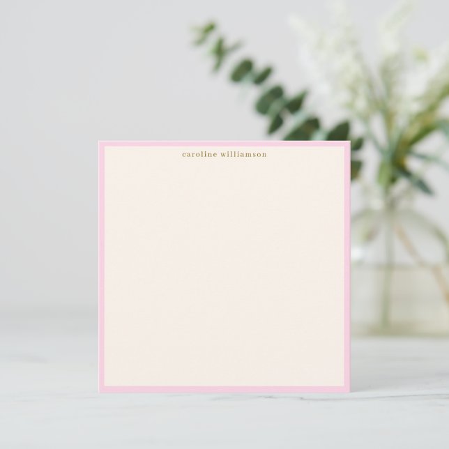 Minimalist Blush Pink Border Name Stationery Cute Anteckningskort (Stående Fram)