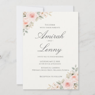 Minimalist Blush Pink Floral Wedding Invitation Inbjudningar