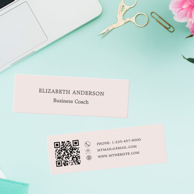 Minimalist Blush Pink QR code Mini Visitkort (Skapare uppladdad)