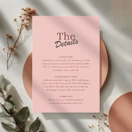 Minimalist Blush Pink Retro Wedding Details Tilläggskort