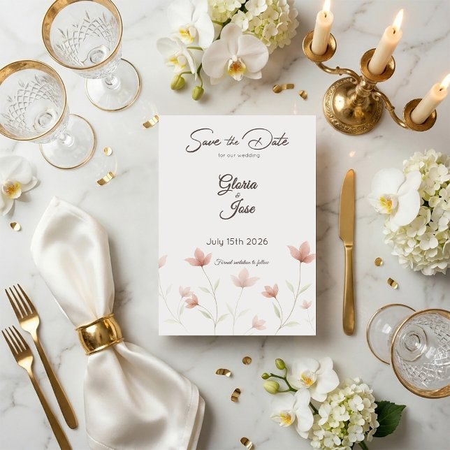 Minimalist Blush Pink Wildflower Spara Datumet (Skapare uppladdad)