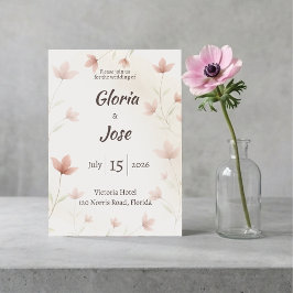 Minimalist Blush Pink Wildflower Wedding Inbjudningar