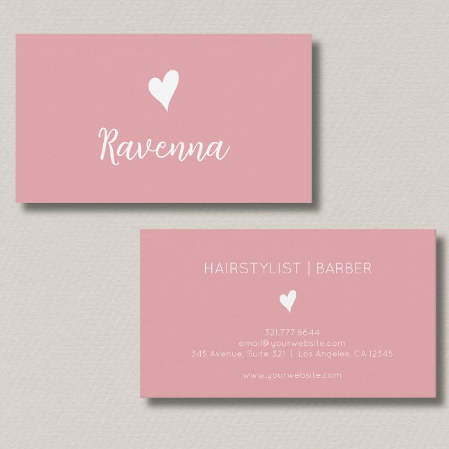 Minimalist Blush Rose White Heart Barber Name Visitkort (Skapare uppladdad)