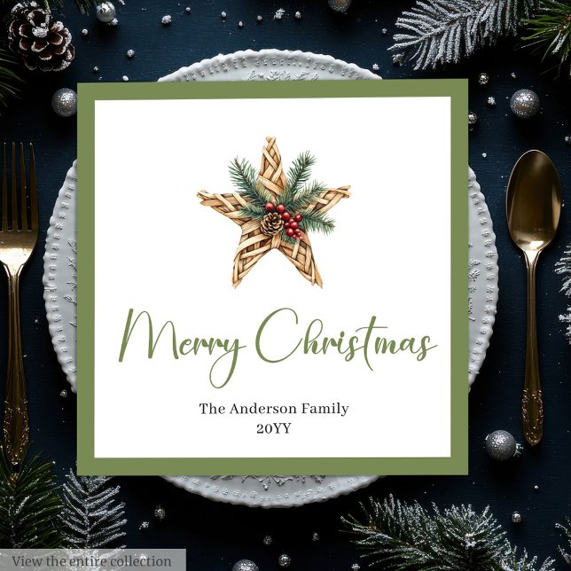 Minimalist Bohemian Christmas Wreath in Neutral   Pappersservett (Minimalist Bohemian Christmas Wreath in Neutral Napkin

)