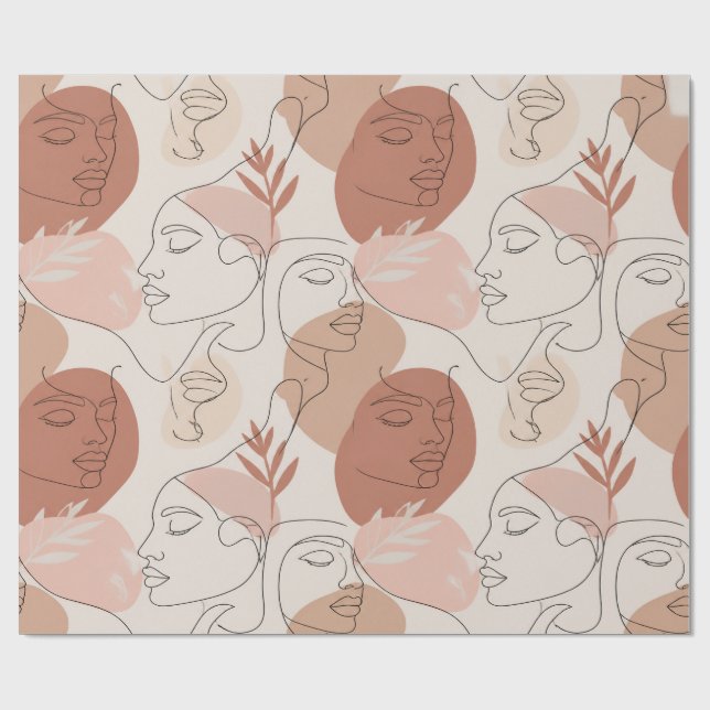 Minimalist Boho Abstract Face Line Art Wrapping Pa Presentpapper (Platt)