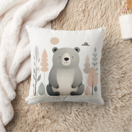 Minimalist Boho Bear Skogen Cute Nursery Kids Room Kudde