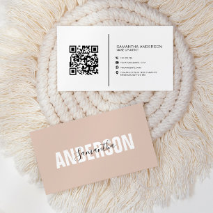 Minimalist Boho Beige QR Code Modern Visitkort
