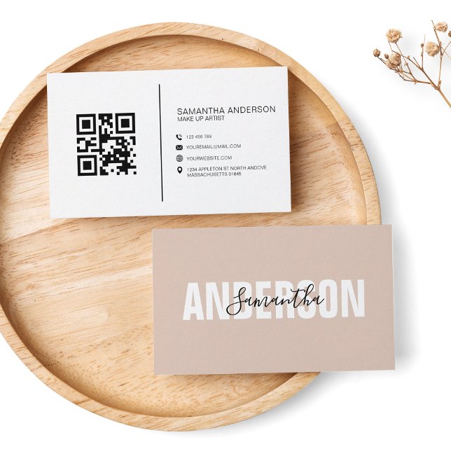 Minimalist Boho Beige QR Code Modern Visitkort (Skapare uppladdad)