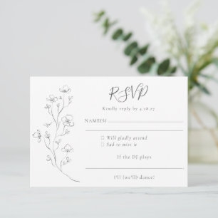 Minimalist Boho Black White Blommigt Art Bröllop OSA Kort