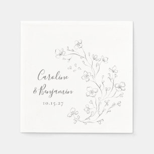 Minimalist Boho Black White Blommigt Art Bröllop Pappersservett