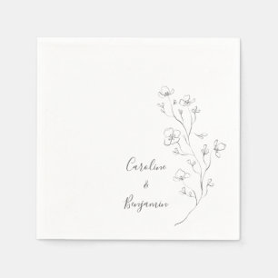 Minimalist Boho Black White Botanical Bröllop Pappersservett