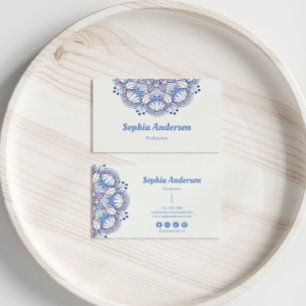 Minimalist Boho Blue Mandala Professionell Visitkort