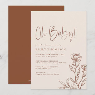 Minimalist Boho botanical Terracotta Baby Shower Inbjudningar