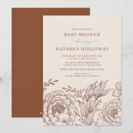 Minimalist Boho botanical Terracotta Baby Shower Inbjudningar