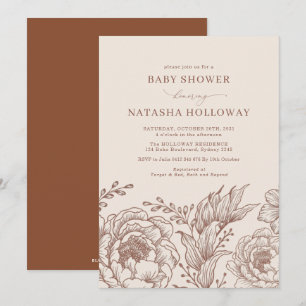Minimalist Boho botanical Terracotta Baby Shower Inbjudningar