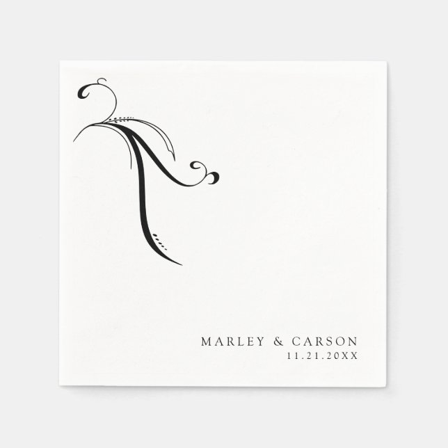 Minimalist Boho Bröllop Namn & Date Pappersservett (Framsidan)