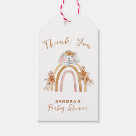 Minimalist Boho Bunny Rainbow Blommigt Baby Shower Presentetikett