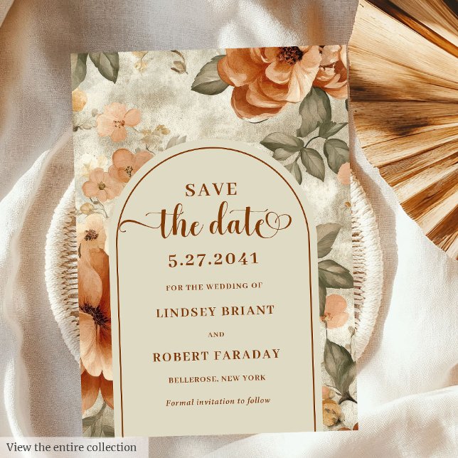 Minimalist Boho Burnt Orange Sage Save The Date Inbjudningar (Minimalist Boho Burnt Orange Sage Save The Date)