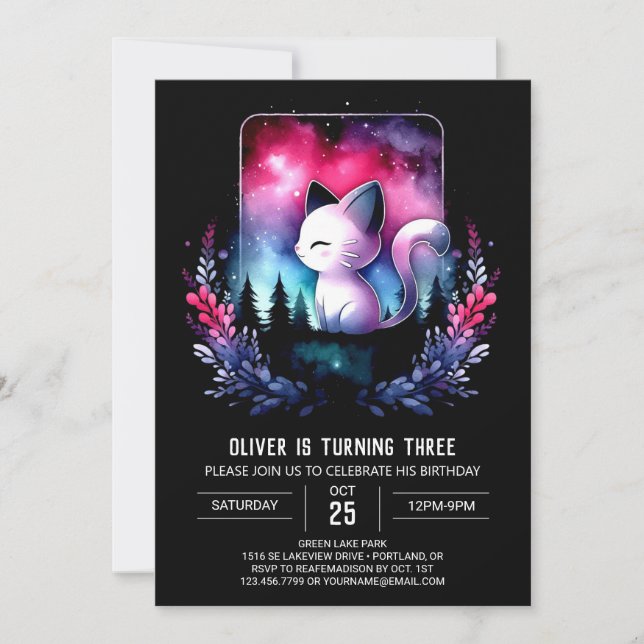 Minimalist Boho Cat Birthday Inbjudningar (Framsida)