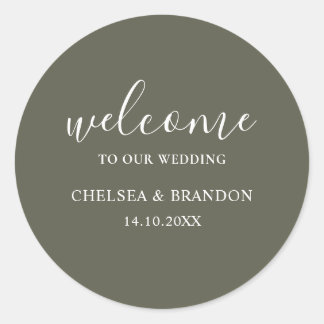 Minimalist Boho Chic Sage Green Welcome Wedding Runt Klistermärke