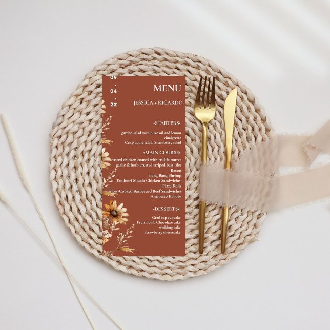 Minimalist Boho Chic Wildblomma Bröllop Bord Meny (Skapare uppladdad)