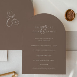 Minimalist Boho Cocoa Brown Ivory Script Wedding Inbjudningar