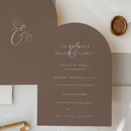 Minimalist Boho Cocoa Brown Ivory Script Wedding Inbjudningar
